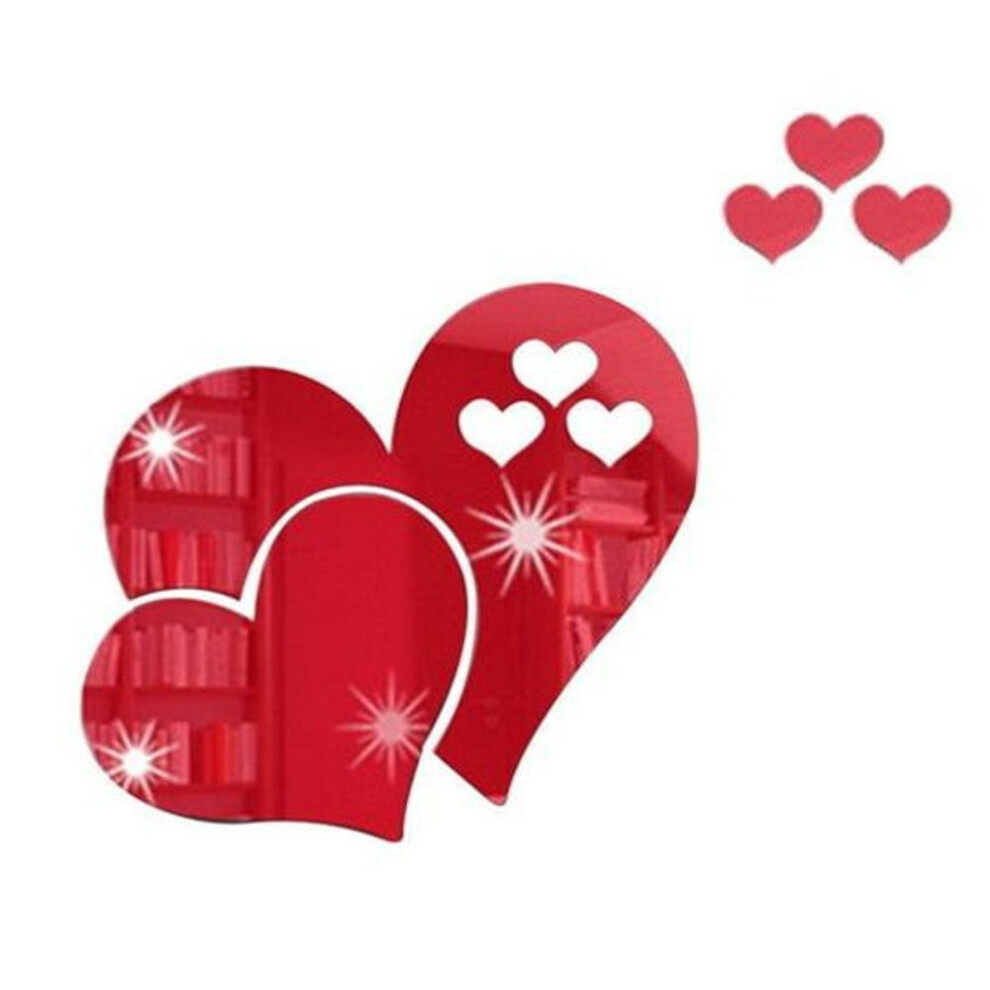(red) 1 Set Heart Shape Acrylic Mirror Stickers Adhesive Removable Wall Stickers Solid Color Home Decoration