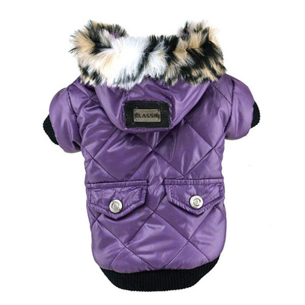 (purple, L) Cute Warm Pets Clothing Pockets Trimmed Dog Puppy Hooded Coats