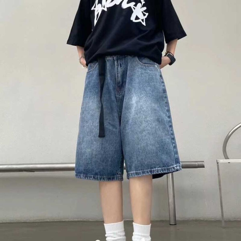 (blue, L) Retro Denim Shorts Women American Style Elegant Streetwear Wide Leg Pants Summer Female Y2k High Waist Loose Short Jeans