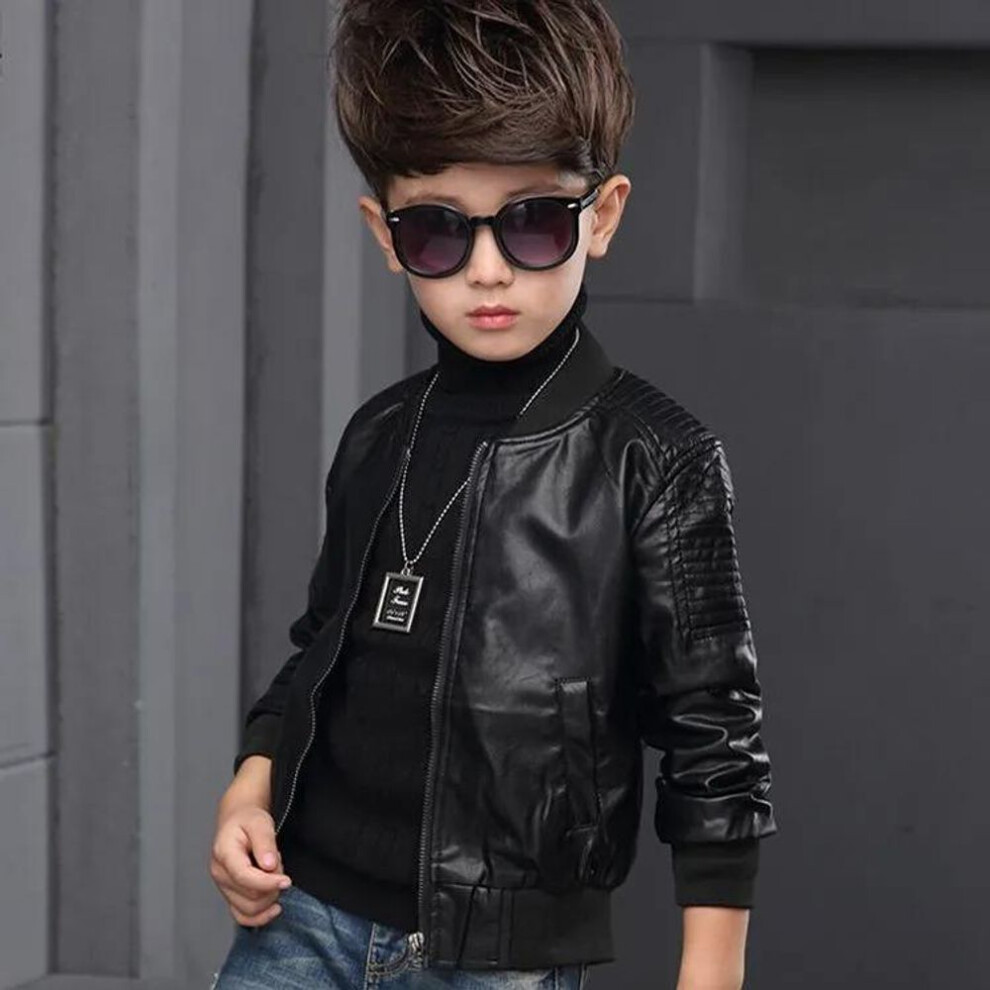 (black, 150cm) Boys Coats Leather Jackets Children Fashion Outerwear Baby Leather Jacket With Handsome Baseball Collar