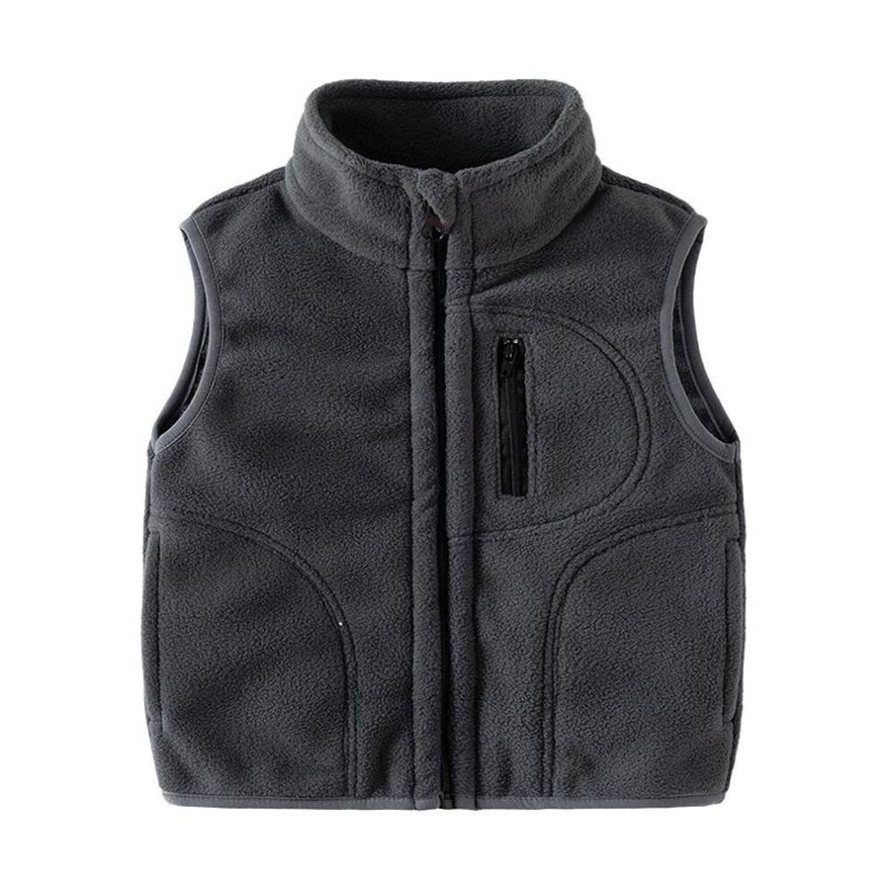 (grey, 130) Boys&apos; Stand-up Collar Rocker Fleece Vest Children&apos;s Toddler Jacket Warm Undershirt Shoulders