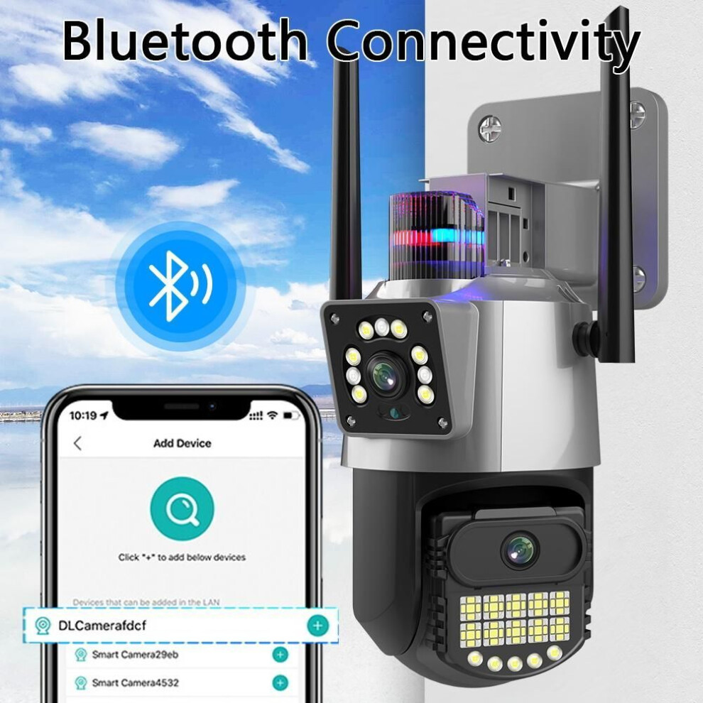(camera+128G) New Eu 8mp 4k Ip Camera Outdoor Wifi Ptz Dual Lens Dual Screen Auto Tracking Waterproof Security Video Surveillance Police Light Alarm Cctv