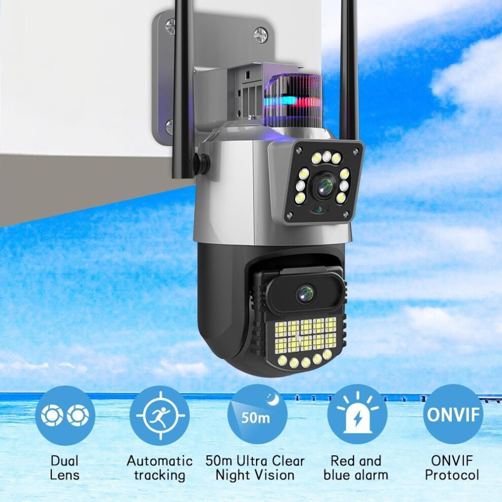 (camera) New Eu 8mp 4k Ip Camera Outdoor Wifi Ptz Dual Lens Dual Screen Auto Tracking Waterproof Security Video Surveillance Police Light Alarm Cctv
