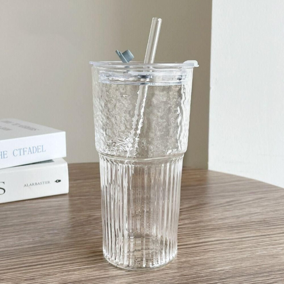 600ml Drinkware Stripe Glass Cup With Lid And Straw Water Cup Fashion Straw Cup  For Juice Milk Tea