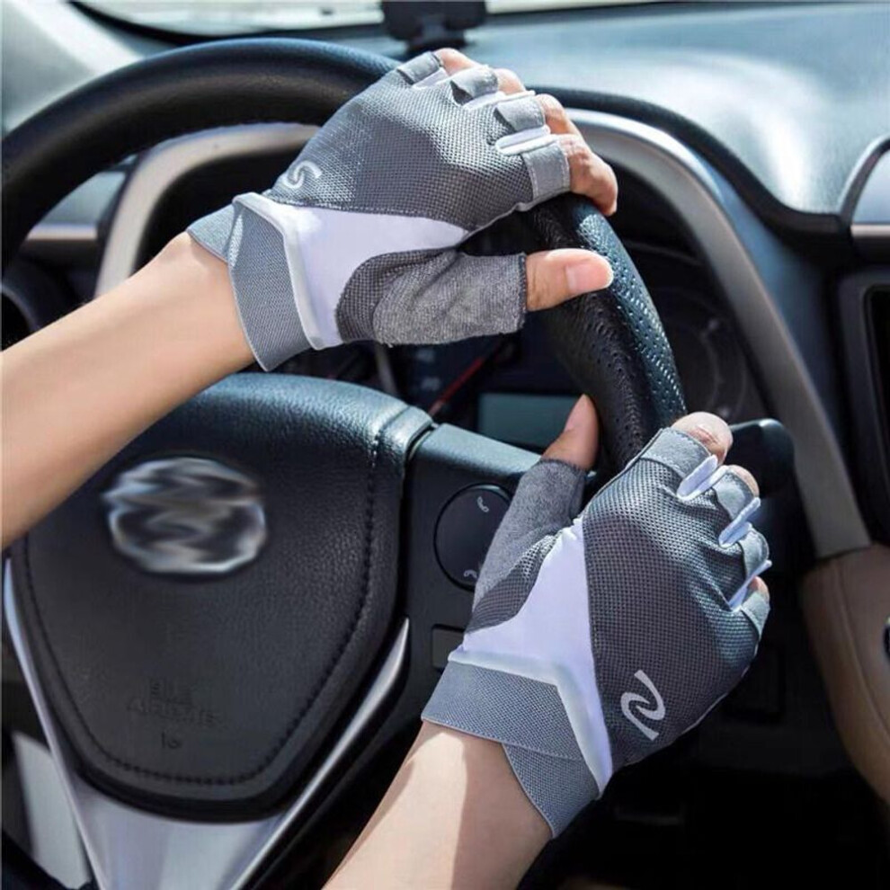 (grey, M) Olikei 1 Pair Half-finger Gym Gloves For Men Women Breathable Non-slip Fitness Gloves Outdoor Sports Cycling Gloves Dumbbell Gloves
