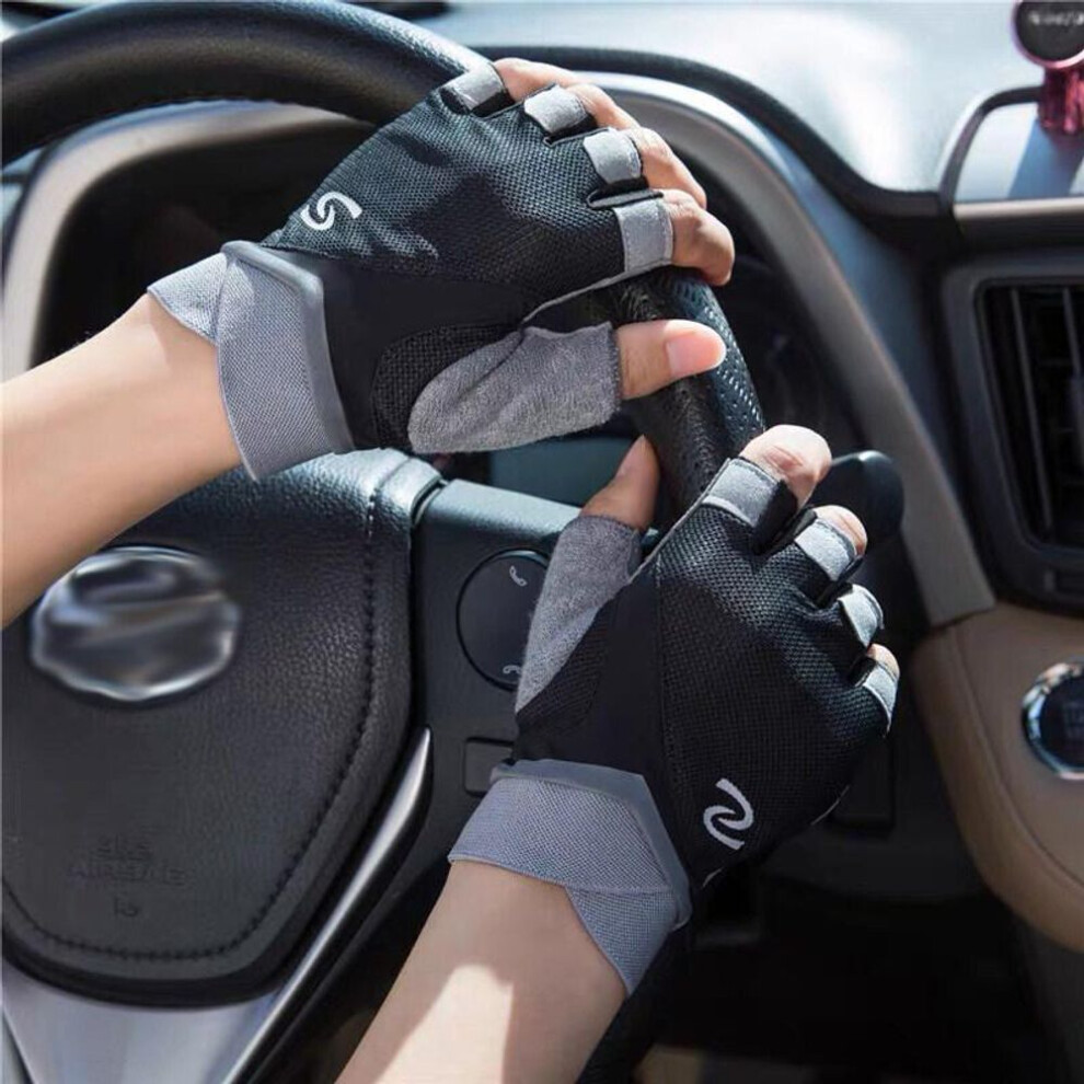(black, M) Olikei 1 Pair Half-finger Gym Gloves For Men Women Breathable Non-slip Fitness Gloves Outdoor Sports Cycling Gloves Dumbbell Gloves