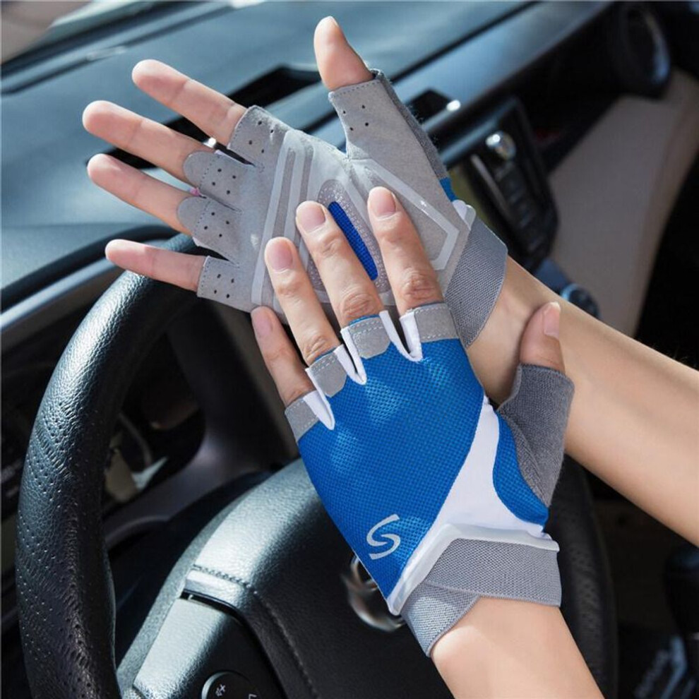 (dark blue, L) Olikei 1 Pair Half-finger Gym Gloves For Men Women Breathable Non-slip Fitness Gloves Outdoor Sports Cycling Gloves Dumbbell Gloves