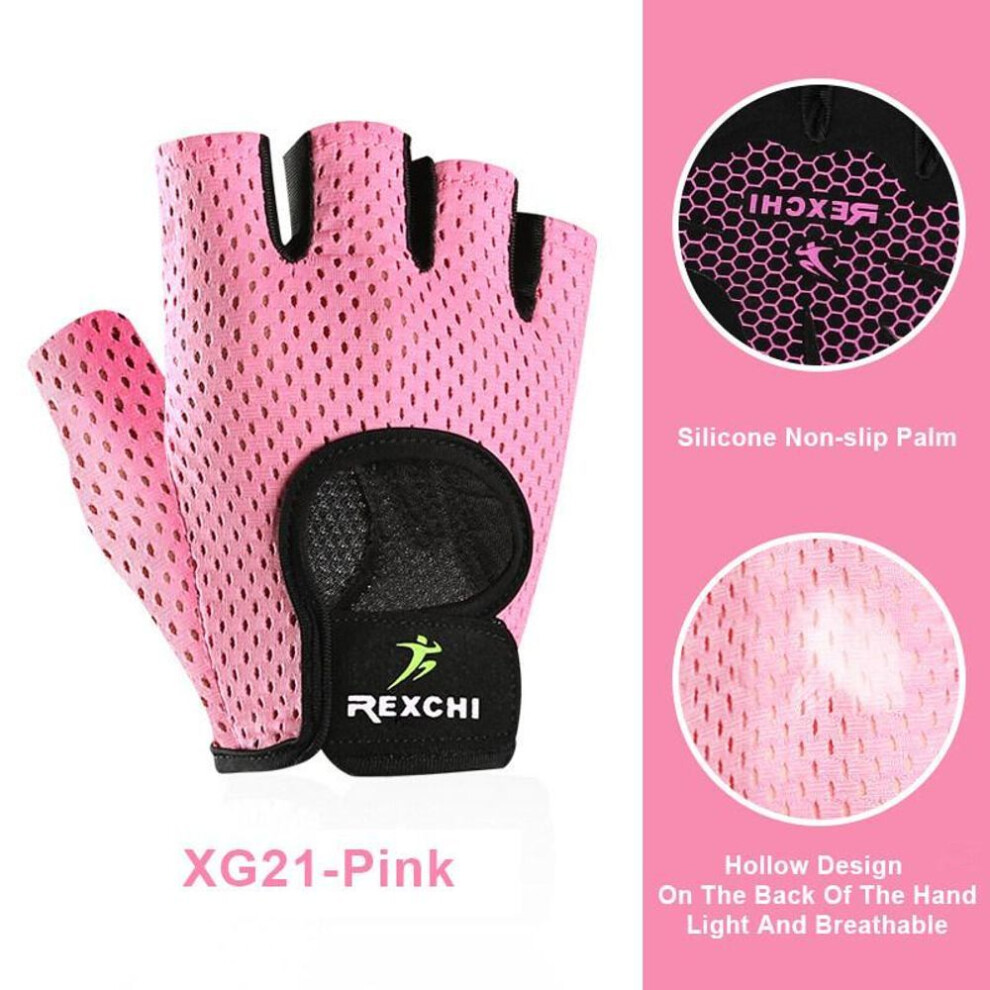 (pink, M) Olikei Fitness Gloves For Men Women Half-finger Sports Riding Gloves Breathable Gym Gloves Wear-resistant Non-slip Horizontal Bar Dumbbell Glove