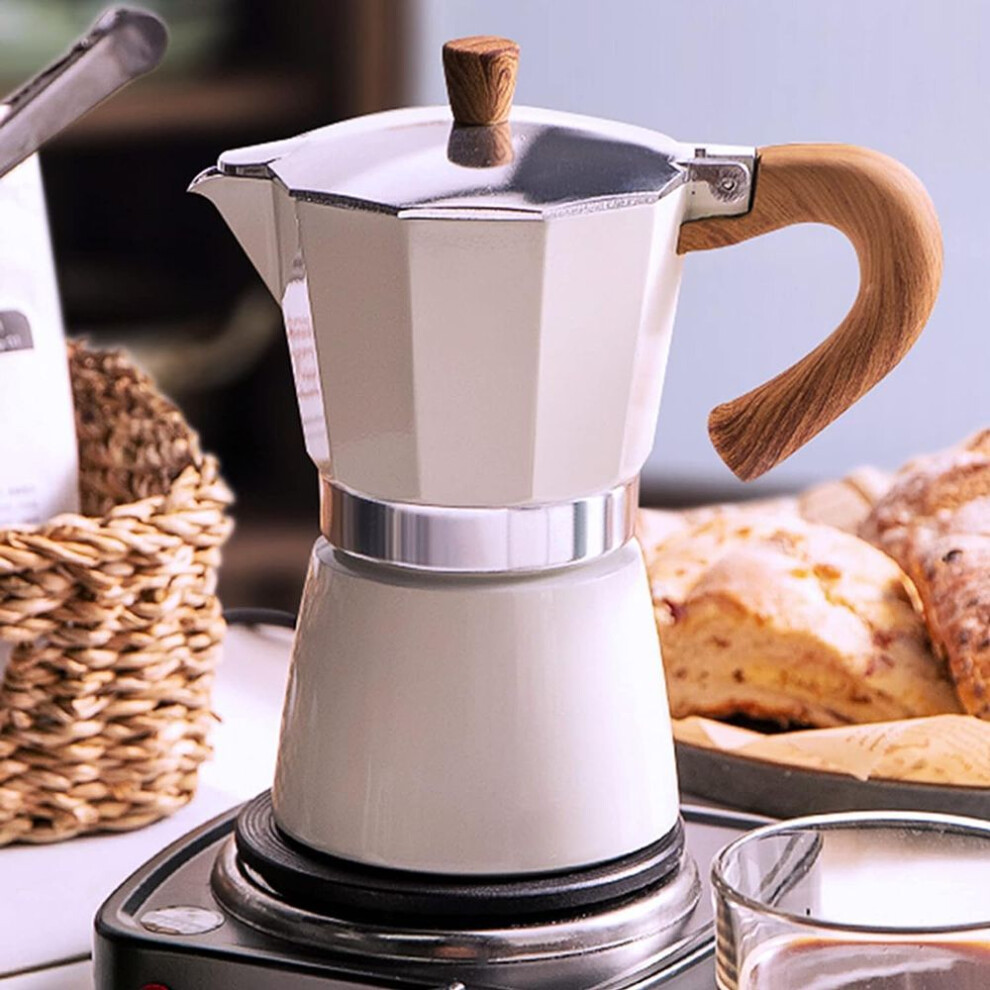 (white, 150ml) Moka Pot, Stovetop Espresso Maker Italian Coffee Maker Coffee Pot  Aluminium Stovetop Camping Espresso Maker Manual Cuban Coffee Percolator