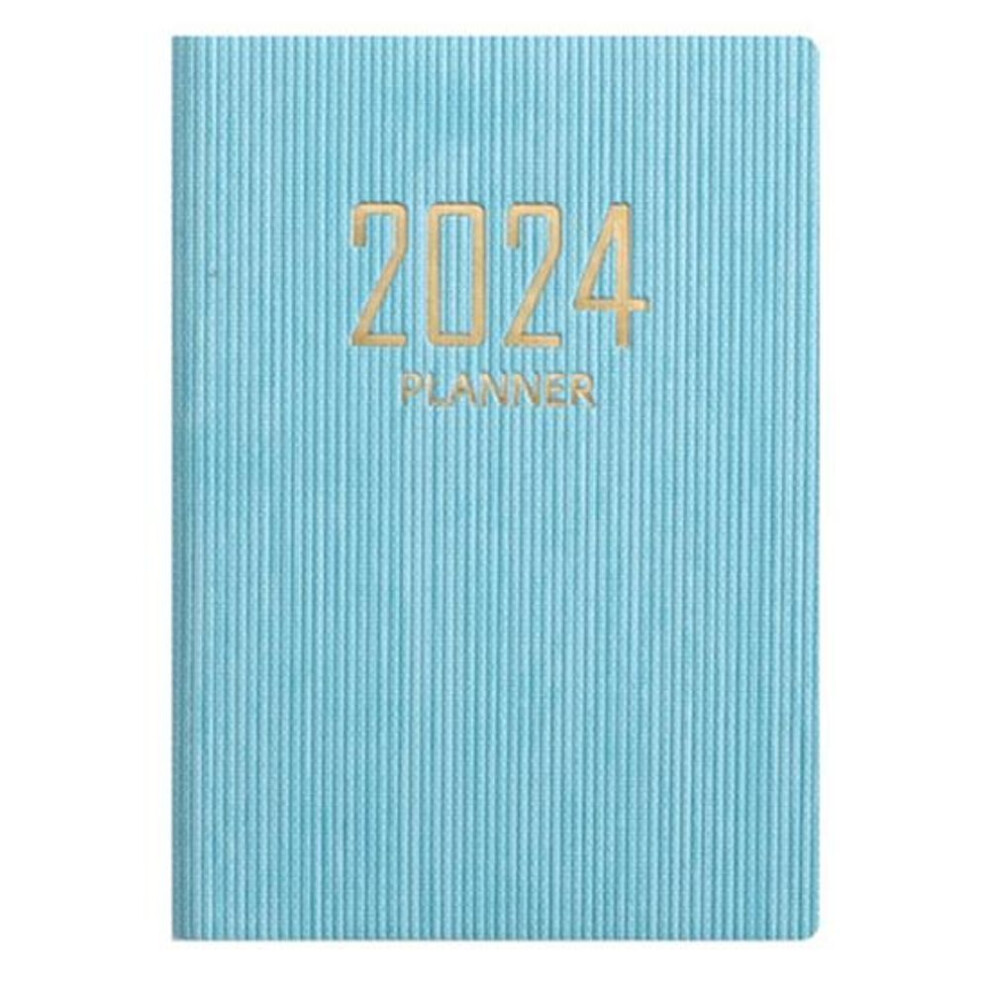 (light blue) A7 2024 English Planner Faux Leather Hardcover 180 Pages Ink-proof Paper Mini Journal Dairy Pocket Notebook Student Supplies