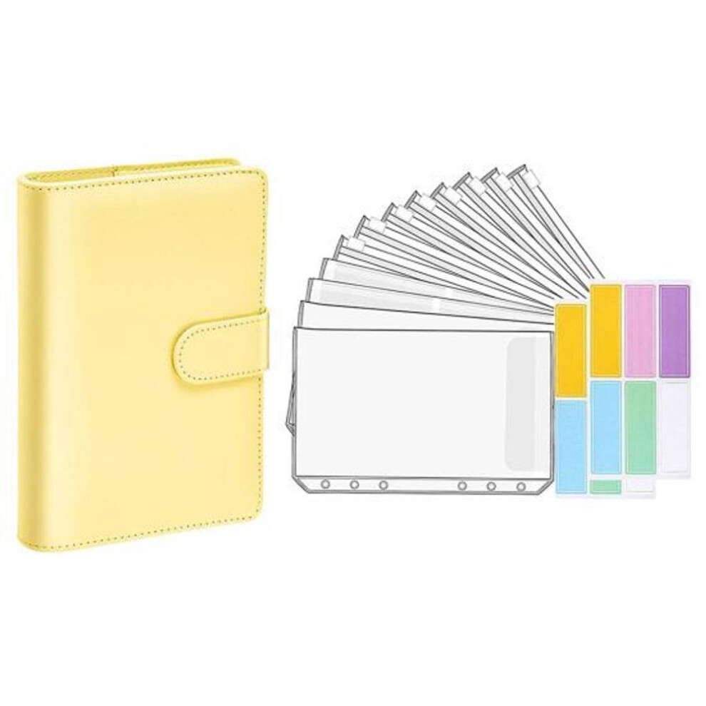 (yellow) 1 Set Budgets Planner Handbook Transparent Pockets Waterproof Faux Leather Receipt Coupon Cash Envelope Binder Office Supplies