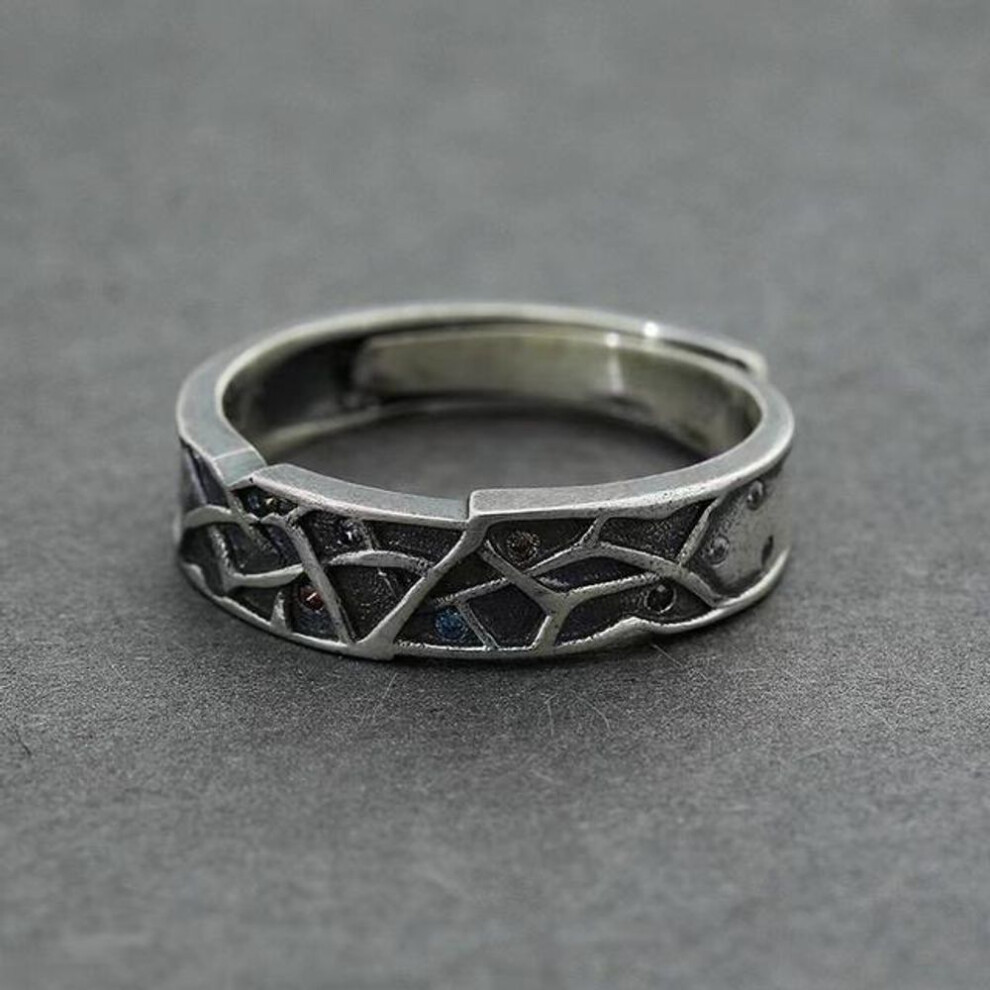 (white) Vintage 925 Silver Ring For Men Jewelry Couple Temperament Cross Lines Stone Ring Male Finger Accessories Gift For Lover