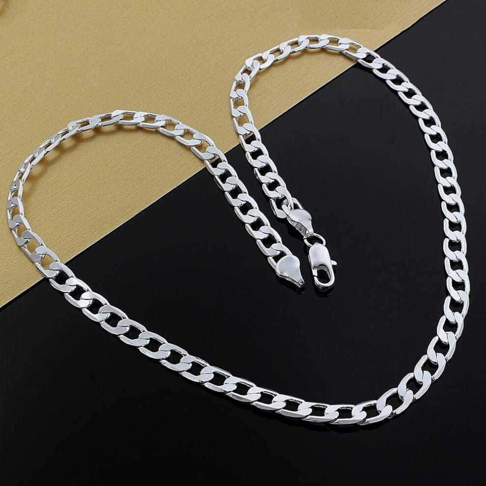 (24 inches) Classic Men &apos;s 925 Sterling Silver Necklace High Quality Jewelry Personality 16 -24 Inches 8mm Necklace Fashion Christmas Gifts