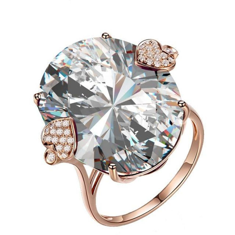 (white, 7) Luxury Oval Topaz Ring 18k Rose Gold Wedding Band Ring For Women Gift