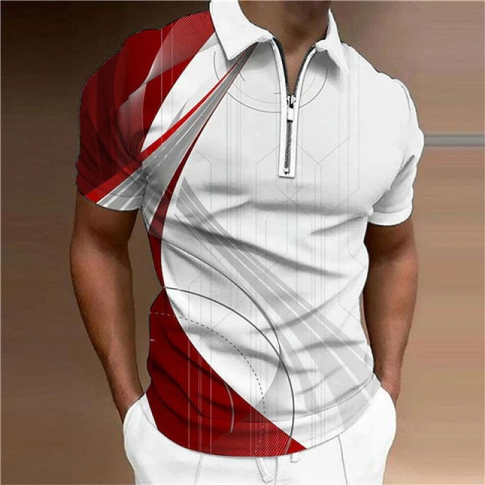 (white,red, S) 2023 Summer New Men&apos;s Polo Shirt with Polo Collar Zip,Casual Zipper Half Open Collar Men&apos;s Tops Polo Shirt.
