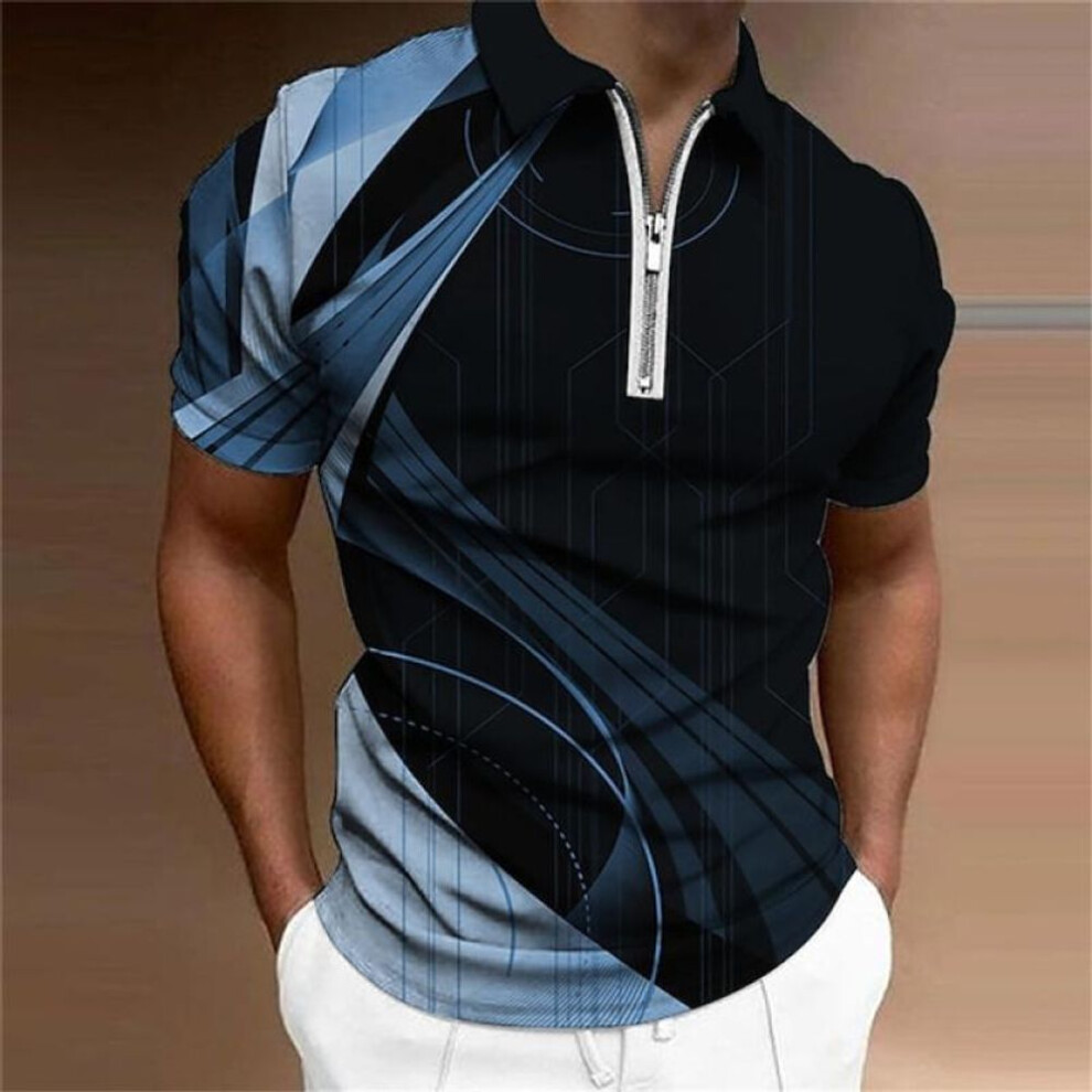 (black,blue, M) 2023 Summer New Men&apos;s Polo Shirt with Polo Collar Zip,Casual Zipper Half Open Collar Men&apos;s Tops Polo Shirt.