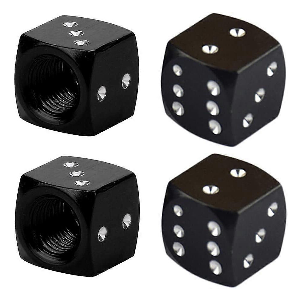 (As Show, One Size) Valve Caps 4Pcs Dice Dust Valve Caps Metal Tire Valve Dust Caps Wheel Dustproof Cap(Bla Bqy 5093216513674
