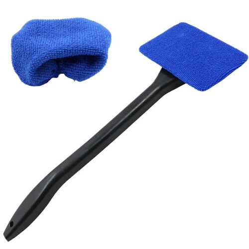 (As show, One size) Car Windshield Glass Cleaner Brush With 2 Replaceable Washable Microfiber P ZQC