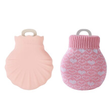 (As show, One size) Mini Hand Warmer Explosion Proof Shell Hot Water Bag With Knitted Cover(Pi JWI