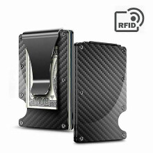 (As show, One size) Rfid Blocking Carbon Fiber Minimalist Ridge Money Clip Front Pocket Mens Wallet YNC