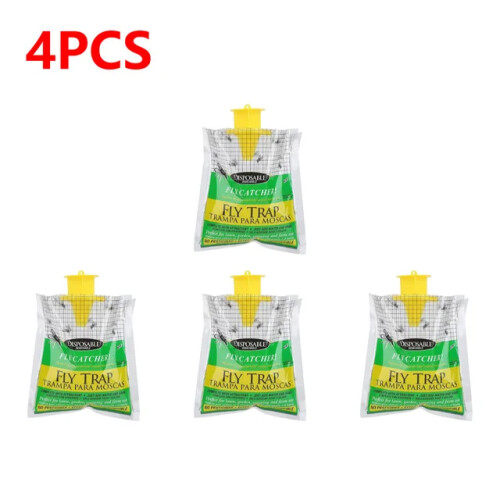 (4 PCS) Catcher Bag Hanging Flies Flytrap Fly traps Pack Water-Soluble Disposable Non-Toxic Harmless