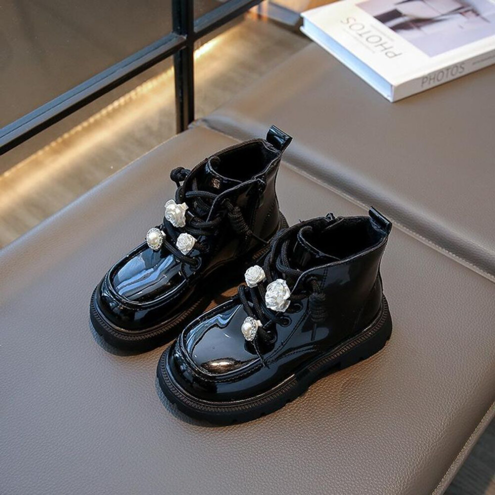 (black, 32) Kids Girls Fur Ankle Boots Fashion Children Short Booties Warm Shoes  For 4~9 Years Autumn