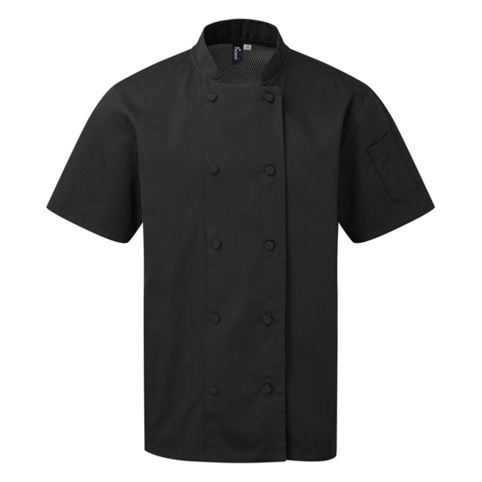 (3XL, Black) Premier Mens Coolchecker Short-Sleeved Chef Jacket
