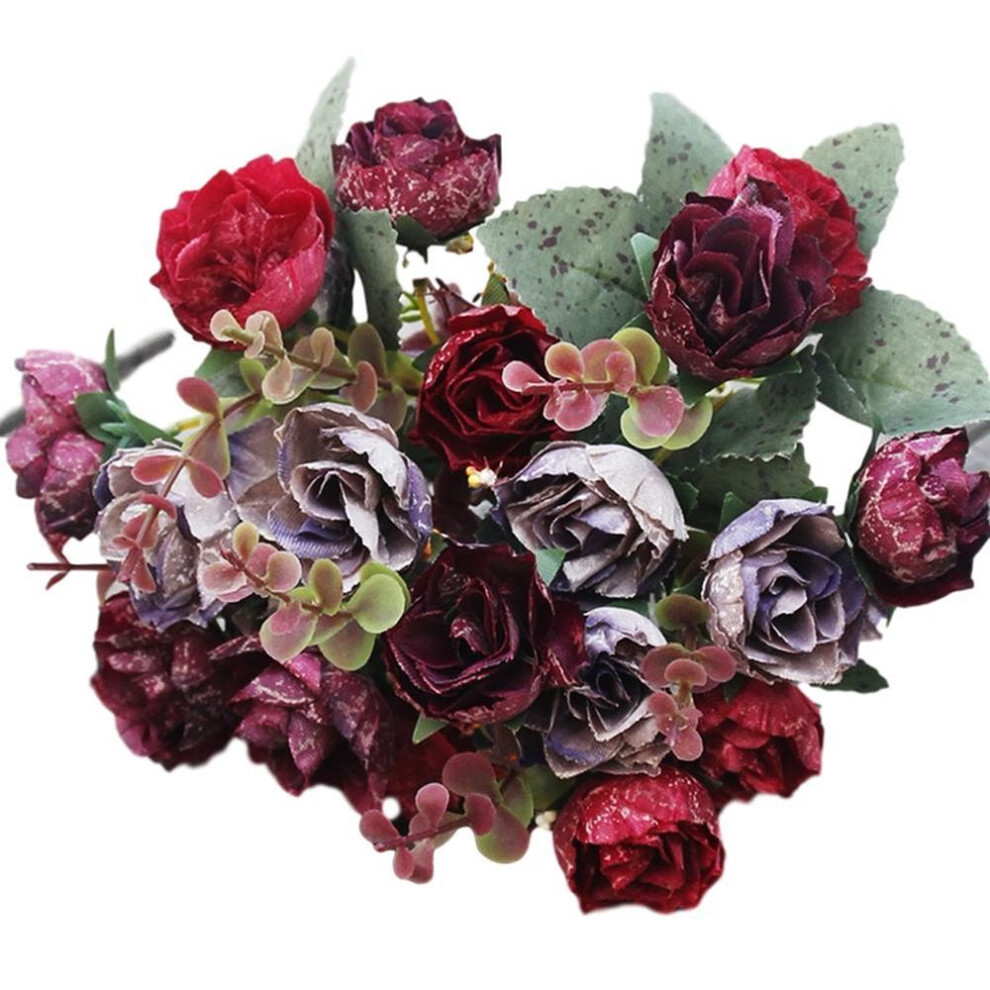 (wine red) Blooming Bouquet Artificial Flower Rose DIY Garden Party Home Wedding Holiday Craft Decor