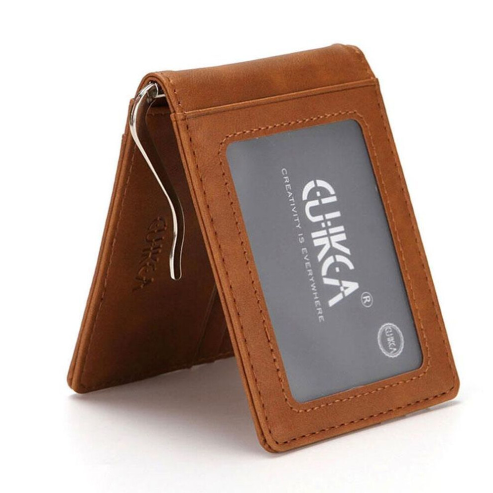 (coffee) Rfid Men&apos;s Leather Slim Bifold Money Clip Wallet Front Pocket Credit Card Holder