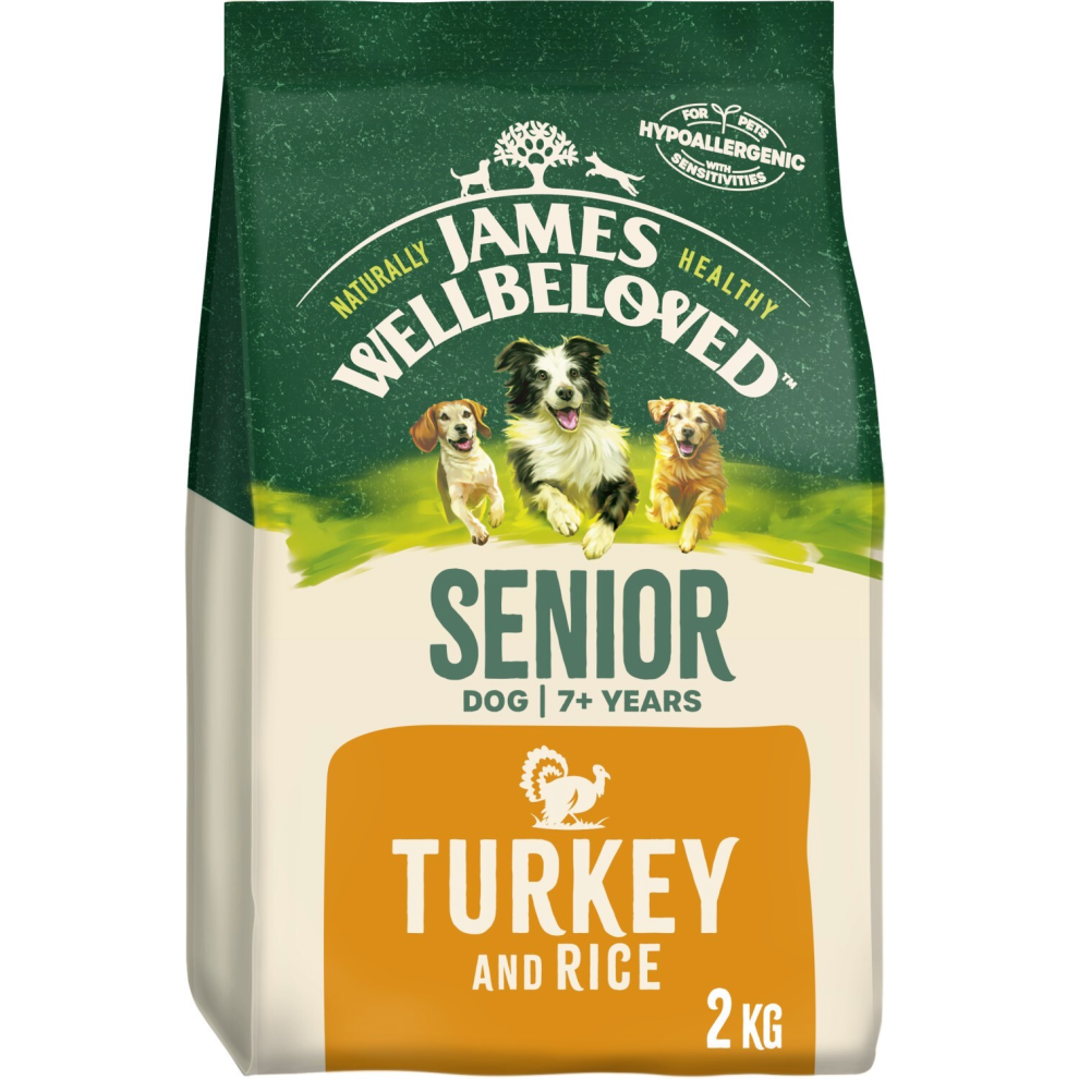 2kg James Wellbeloved Natural Senior Complete Dry Dog Food Biscuit Turkey & Rice