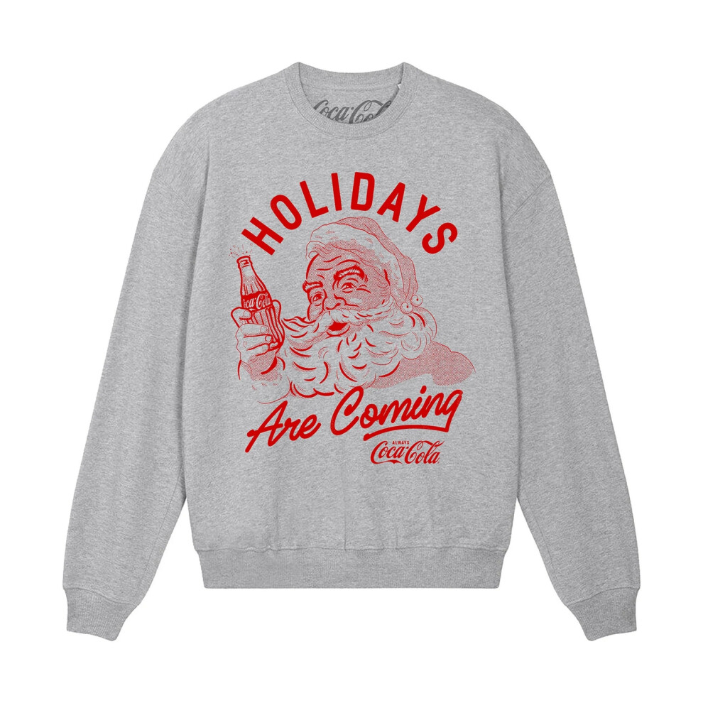 (M, Heather Grey) Coca-Cola Unisex Adult Holidays Are Coming Sweatshirt