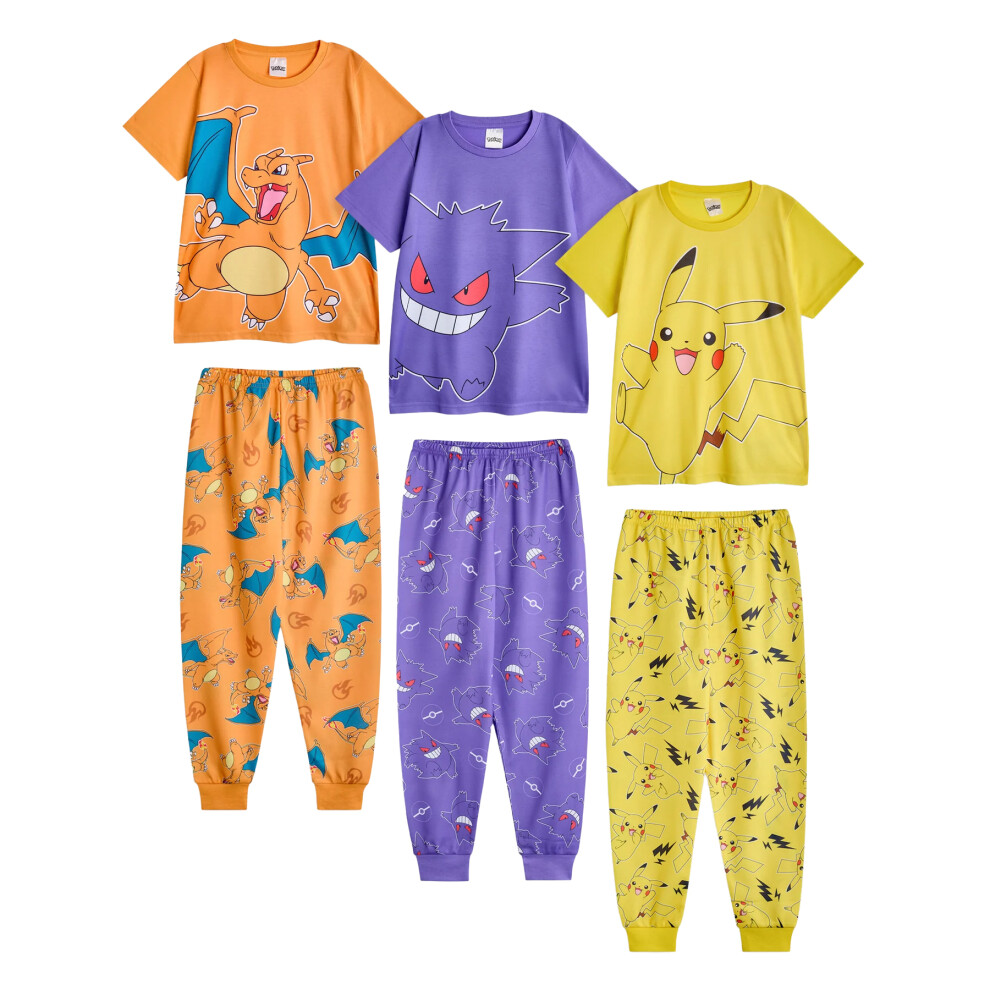 (13-14 Years, Multicoloured) Pokemon Boys Characters Short-Sleeved Long Pyjama Set (Pack Of 3)