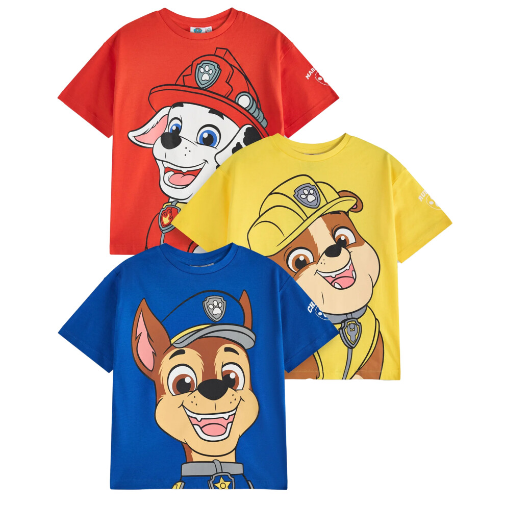 (2-3 Years, Red/Yellow/Blue) Paw Patrol Boys Characters Short-Sleeved T-Shirt (Pack Of 3)