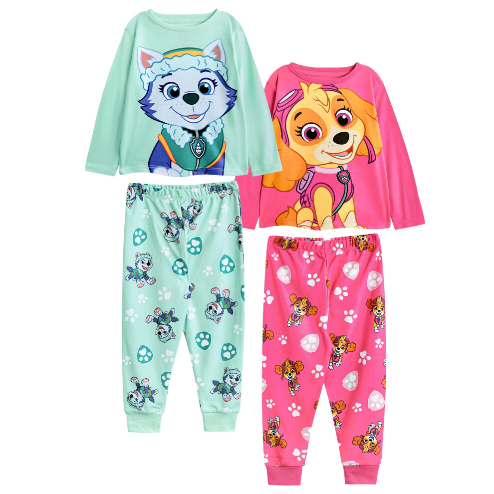 (3-4 Years, Sky Blue/Pink) Paw Patrol Girls Skye & Everest Long-Sleeved Long Pyjama Set (Pack of 2)