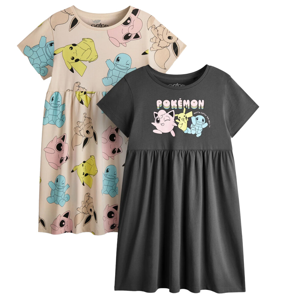 (7-8 Years, Dark Grey/Tan) Pokemon Girls Character Dress (Pack of 2)