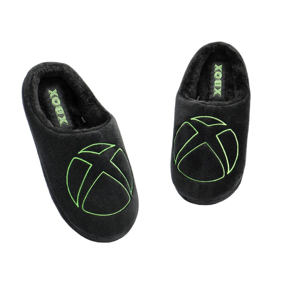 (11 UK-12 UK, Black/Green) Xbox Mens Logo Mule Slippers