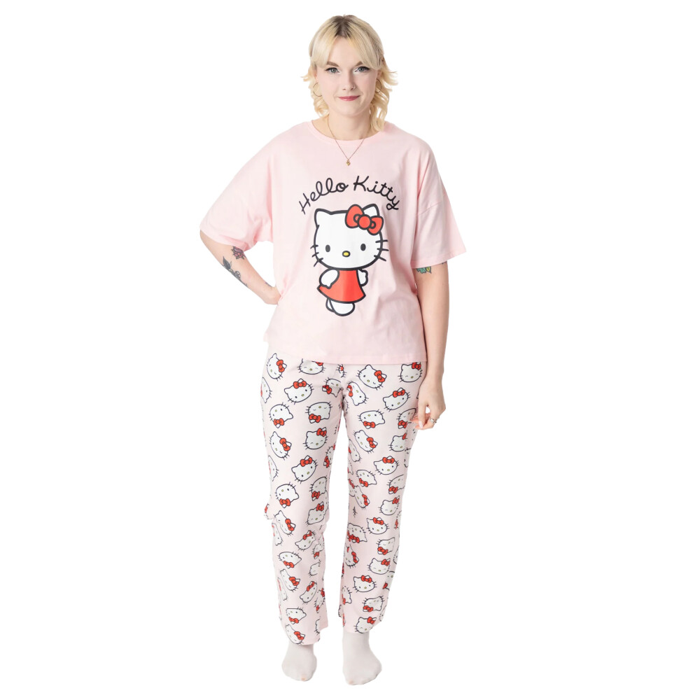 (S, Pink) Hello Kitty Womens/Ladies Short-Sleeved Pyjama Set