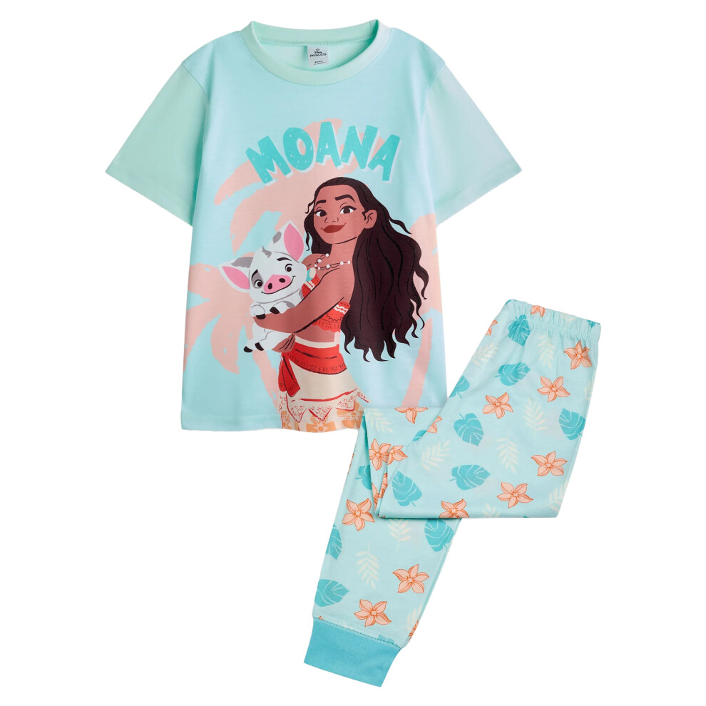 (6-7 Years, Blue) Moana Girls Short-Sleeved Long Pyjama Set