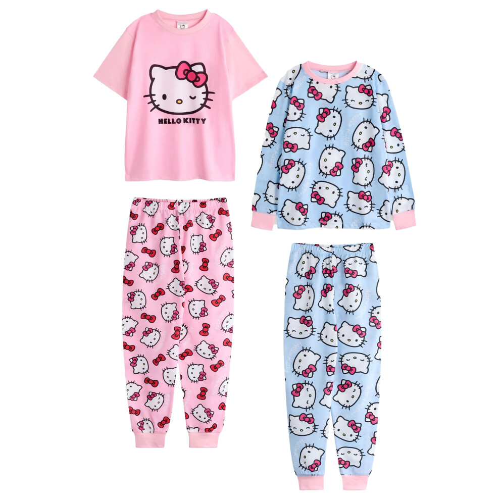 (7-8 Years, Blue/Pink) Hello Kitty Girls Long Pyjama Set (Pack of 2)