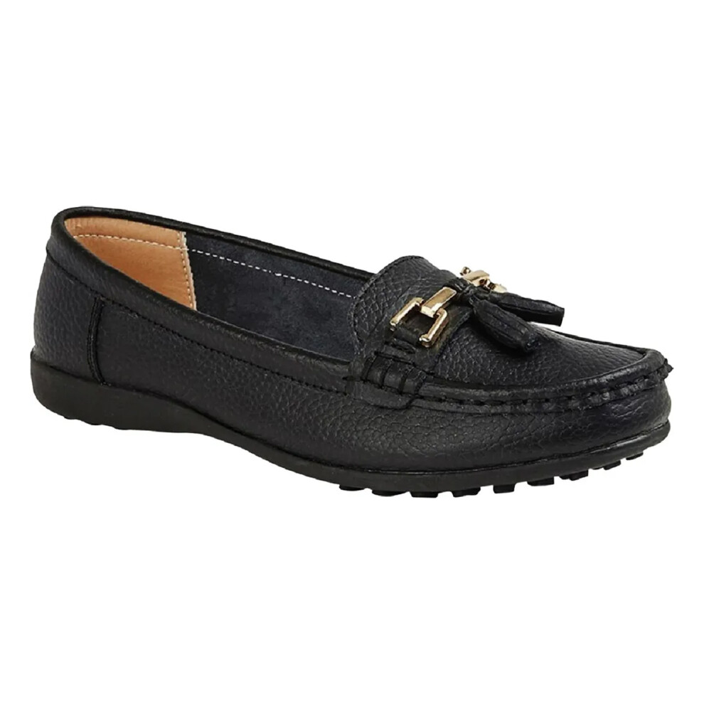 (6 UK, Black) Boulevard Womens/Ladies Action Leather Saddle Loafers