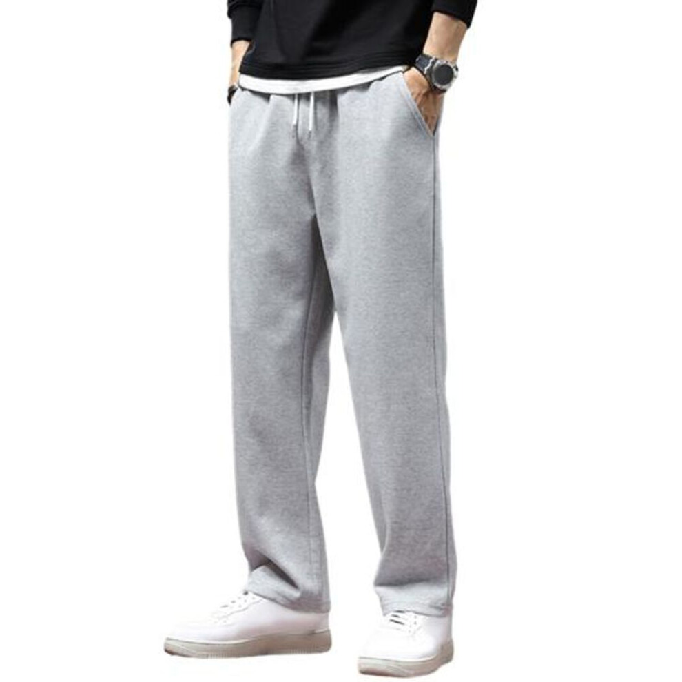 (grey, 2XL) Autumn Casual Men Jogger Pants Loose Wide Leg Sweatpants Elastic Waist Drawstring Pockets Sport Pants