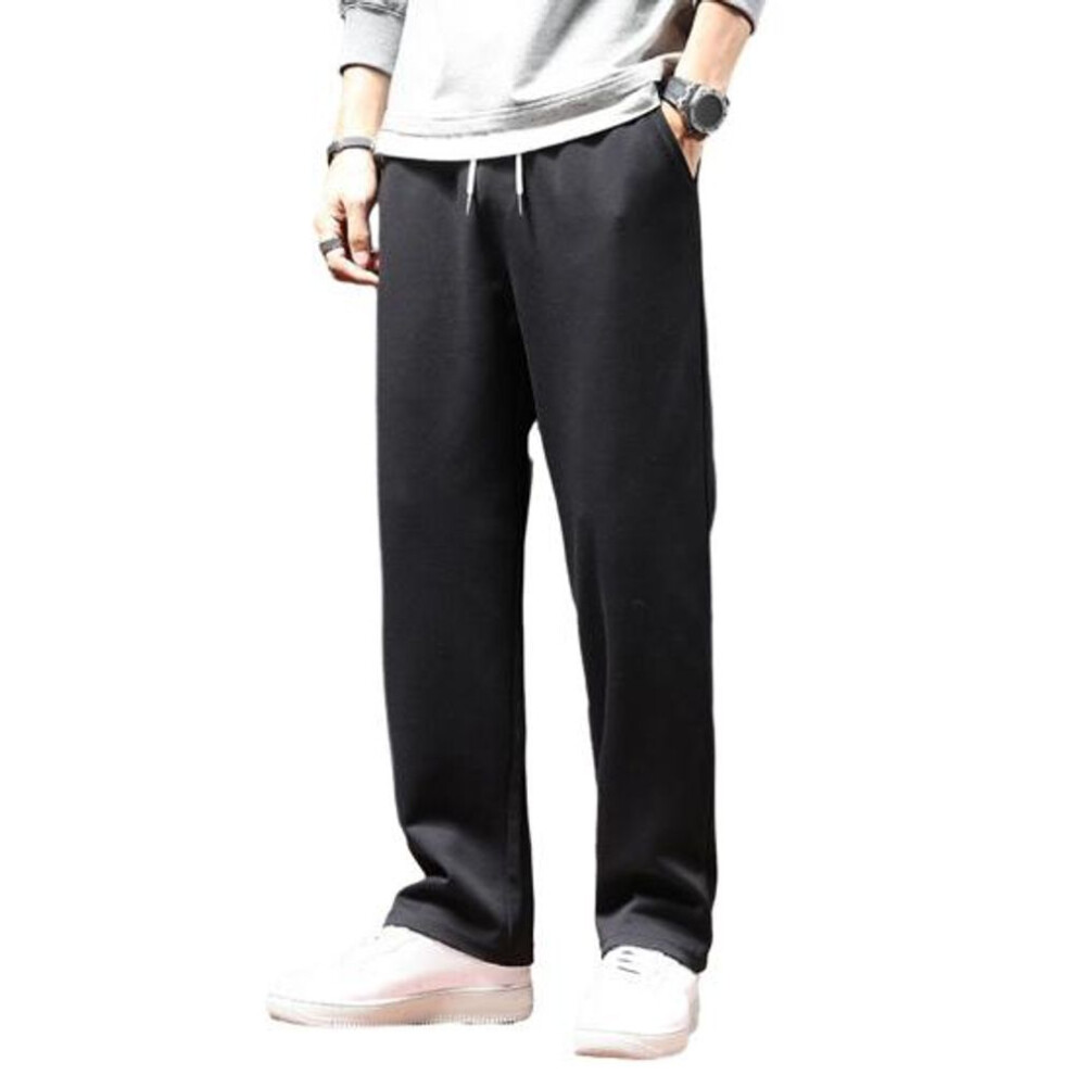 (black, XL) Autumn Casual Men Jogger Pants Loose Wide Leg Sweatpants Elastic Waist Drawstring Pockets Sport Pants