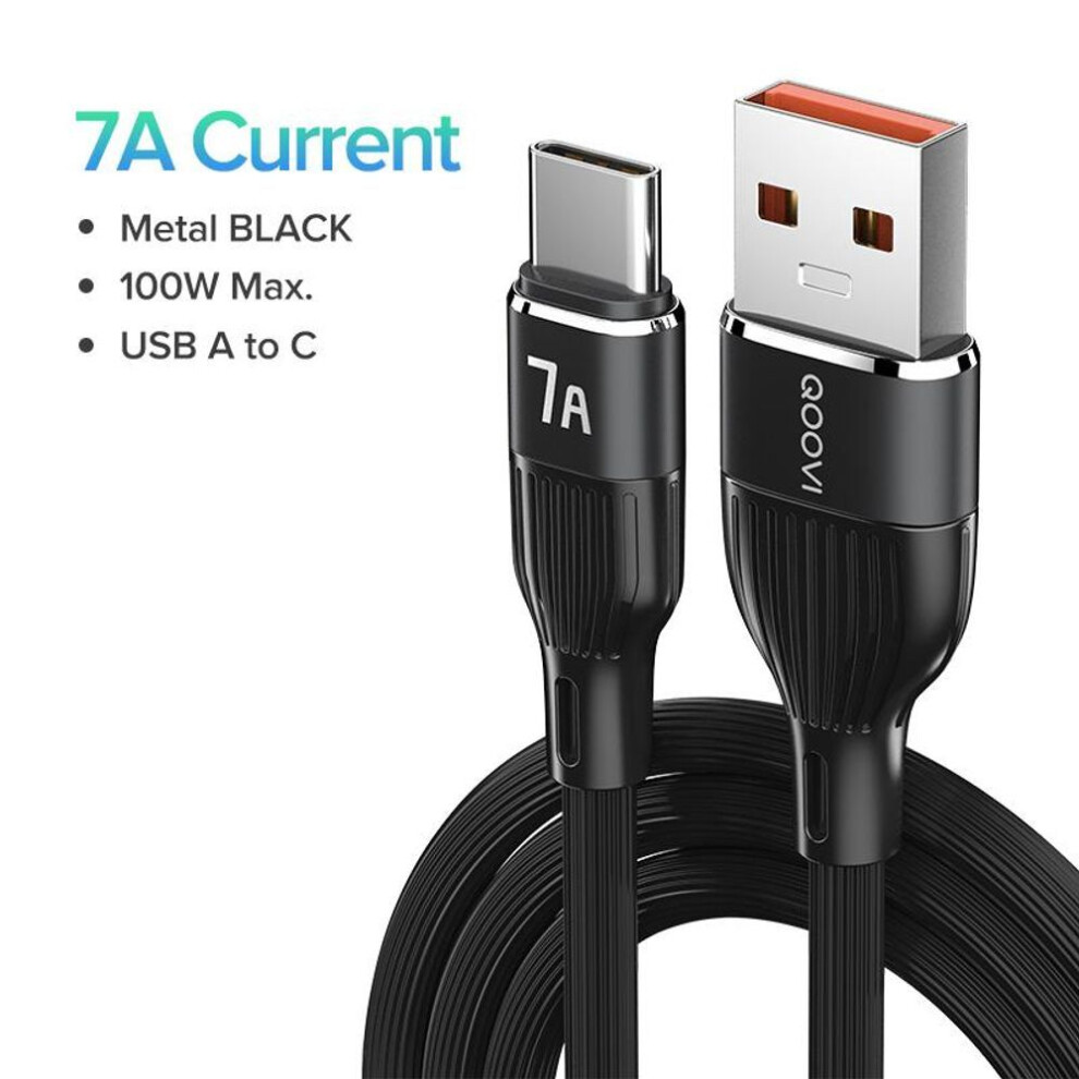 (black, 0.3m(1ft)) QOOVI 7A USB Type C Cable Fast Charging Data Cord Quick Charge QC3.0 USB-C Charger For Xiaomi Samsung Huawei OnePlus Poco F3