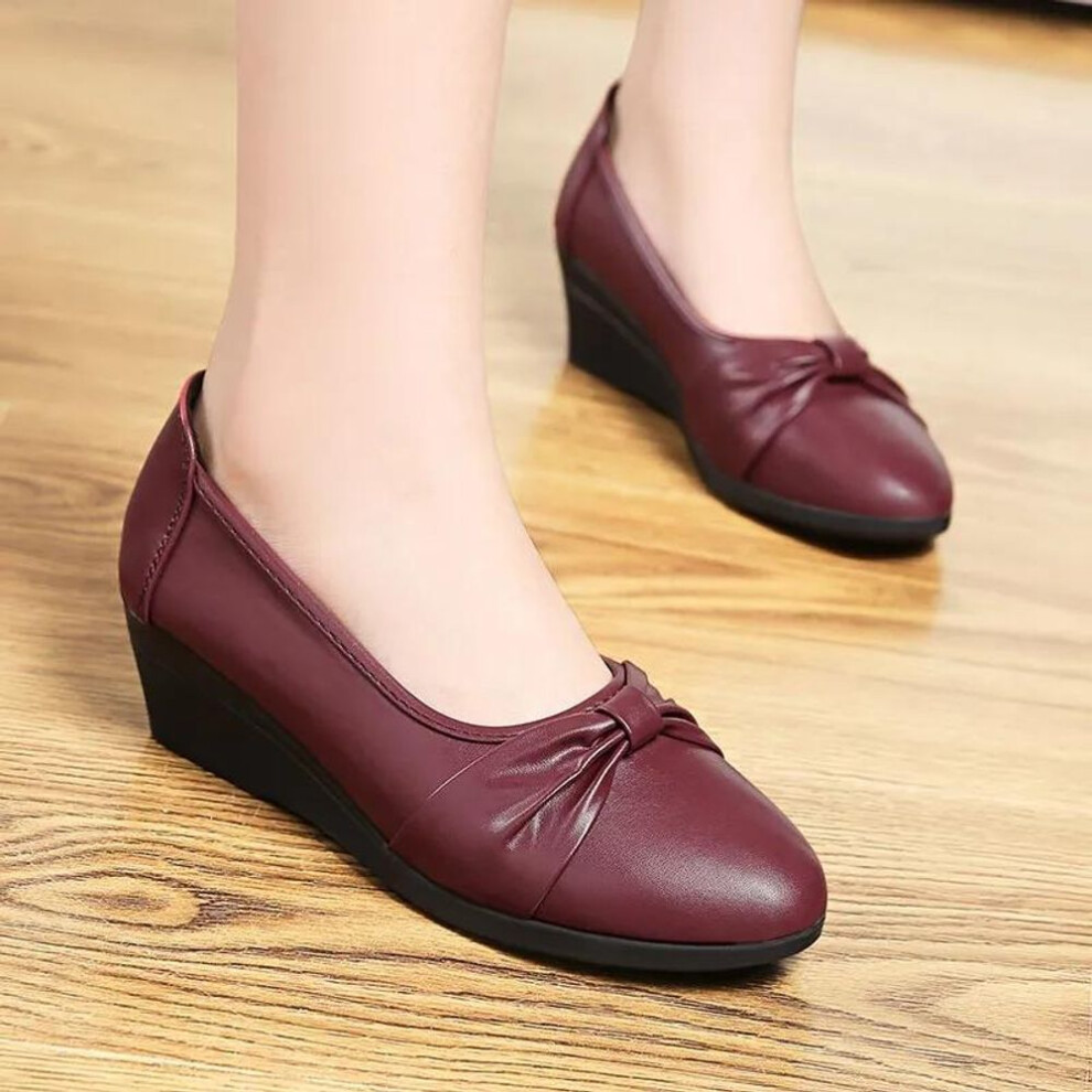 (red, 38) Women Wedges Pumps Pu Leather Heels Slip On Shoes Black Office Lady Shoes Spring Summer Pumps Shallow Platform Zapatos