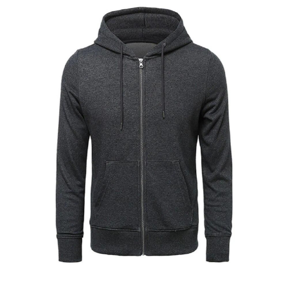 (dark grey, US XXL) High Quality Fashion Zip Hoodies Men Retro Harajuku Solid Color Jacket High Street Zip Up Hoodie Casual Loose Sweatshirt Clothes