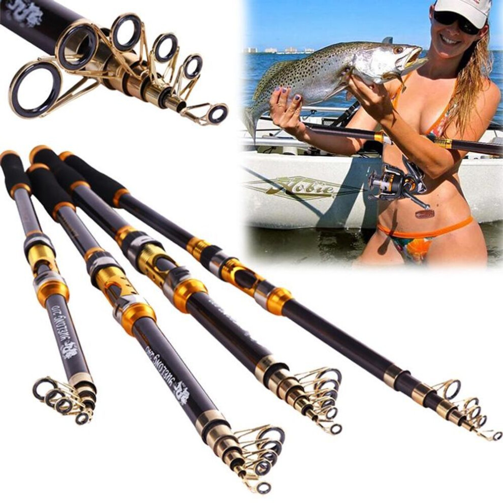 (gold, 2.1M) Fishing Rod Telescopic Spinning Hand Fishing Tackle 99%carbon Portable Sea Fishing Hard Fishing Gear