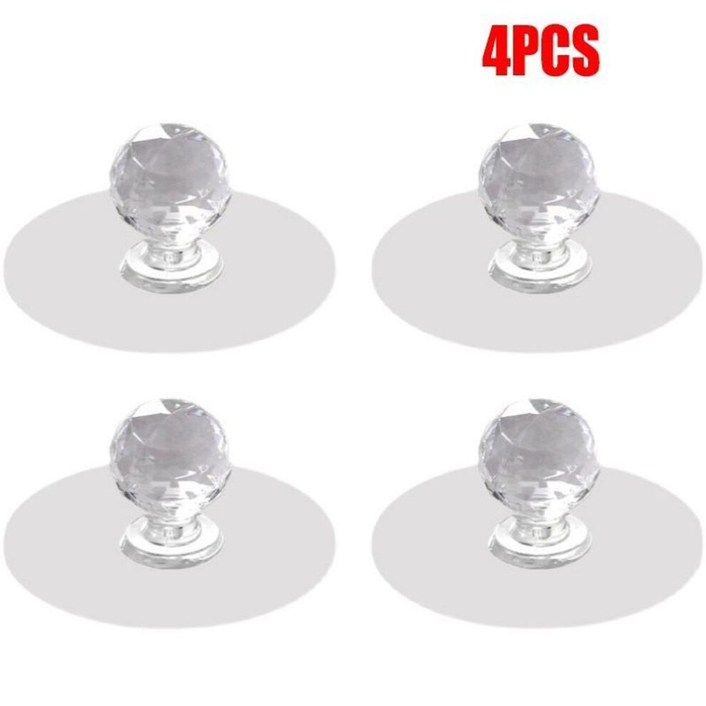 (white) 4pcs Punch-free Crystal Drawer Handle Diamond Shape Self-adhesive Acrylic Knobs Cabinet Wardrobe Furniture Pulls Handle Hanger Hooks