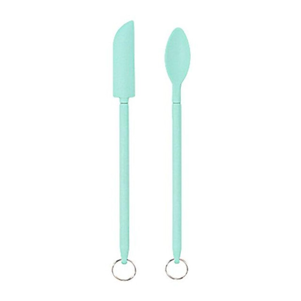 (green) 2pcs/set Spatula Tool Set Silicone Mini Spatula Dual-ended Scraper Beauty With Spoon For Kitchen Jars