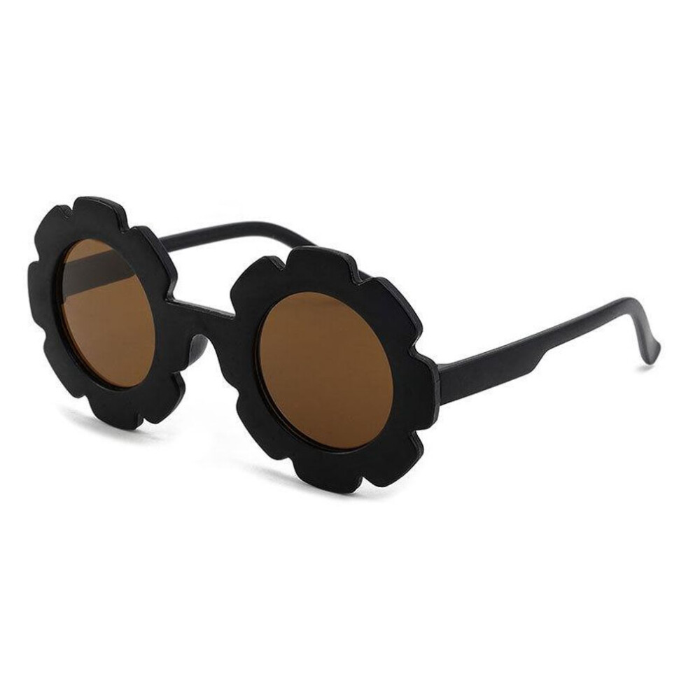 (black) Summer Children Kids Sunflower Round Sunglasses Boys Girls Cute Cartoon Bear Cat Rainbow Sunglasses Uv Protection Eyewear