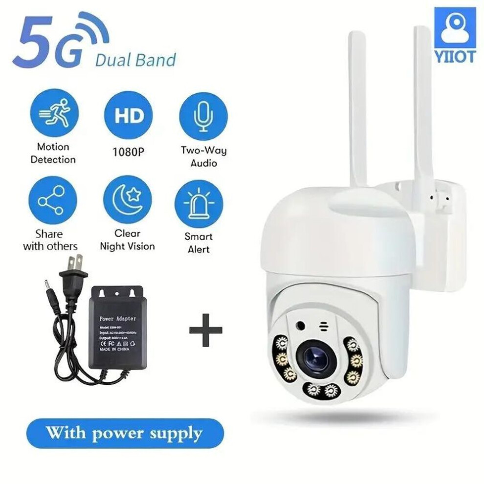 (white, UK Plug) 5ghz&2.4ghz Wifi Wireless Camera 8 Leds Infrared Night Vision Webcam Waterproof Surveillance Dome Camcorder Supports Real-time Voice Intercom
